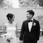 Black and white photo of the newlywed couple looking at eachother with love, at an elegant wedding planned by Yiventful Co. at MacArthur Place Hotel, Sonoma.| Yiventful Co. Now booking 2027-2028