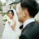Photo of the newlywed couple looking at eachother with love, at an elegant wedding planned by Yiventful Co. at MacArthur Place Hotel, Sonoma.